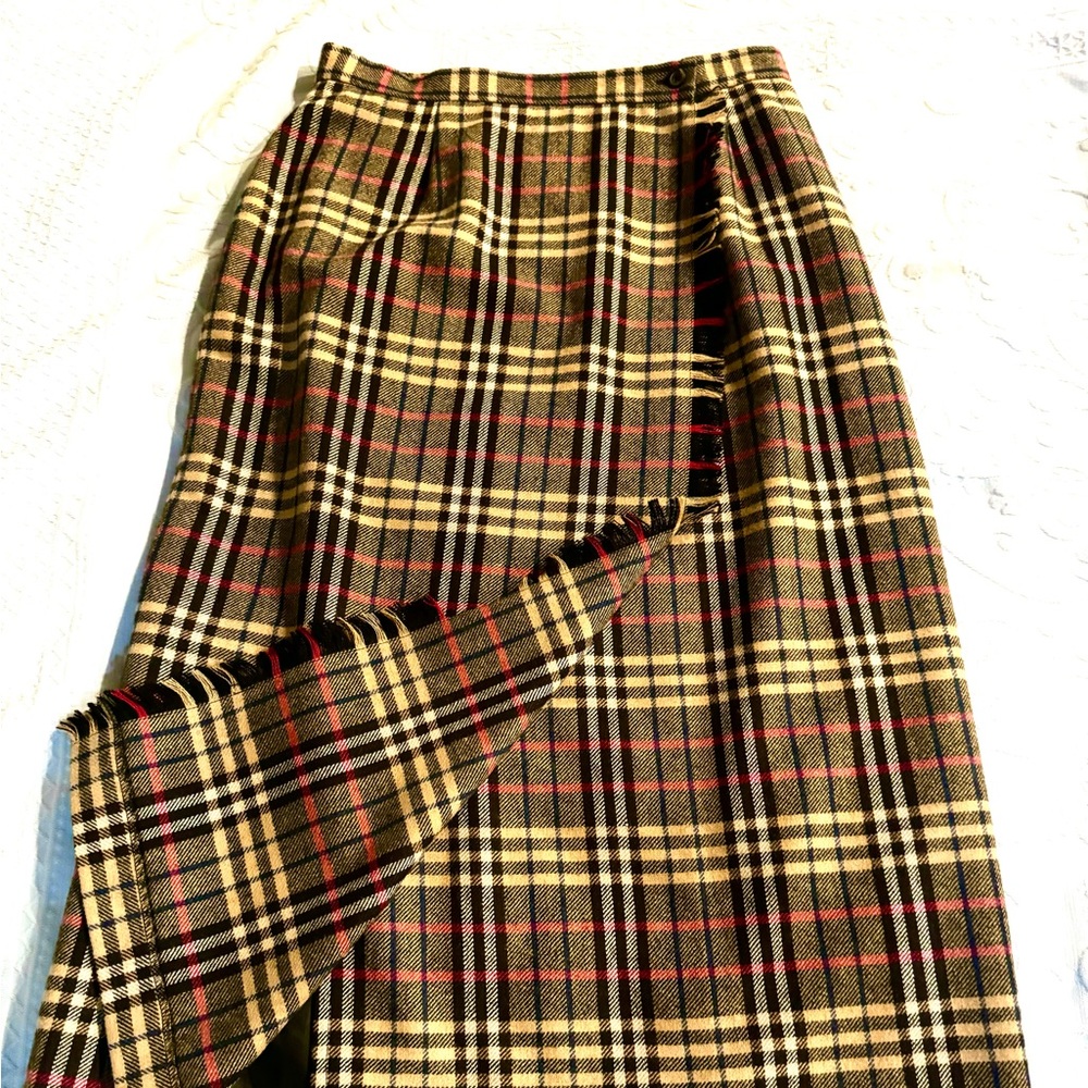 Evan Picone Wrap Plaid Maxi Skirt Sz 10 Wool Blend - Picture 3 of 12